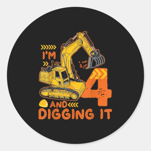 Sticker Rond Quatre 4ans 4e anniversaire Construction Garçon 4 (Devant)