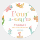 Sticker Rond Quatre A-Saurus Dinosaur 4e fête d'anniversaire (Devant)