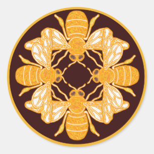 Sticker Rond Quatre abeilles sur brun brun foncé cercle de jant