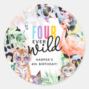 Sticker Rond QUATRE animaux sauvages Safari Animaux frais 4e an