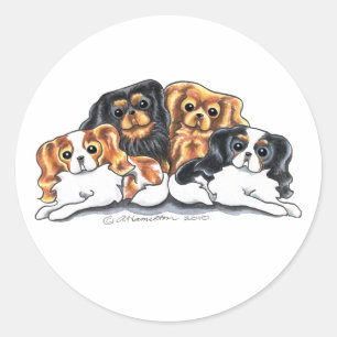 Sticker Rond Quatre Cavalier King Charles Spaniels