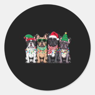 Sticker Rond Quatre chiens Bouledogue Français Noël drôle Santa