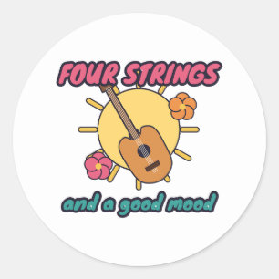 Sticker Rond Quatre cordes et un ukulele bonne humeur