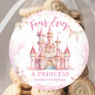 Sticker Rond Quatre Ever A Princess Pink Castle Girl 4e anniver
