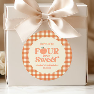 Sticker Rond Quatre Ever Sweet Peach Fruit 4ème Anniversaire