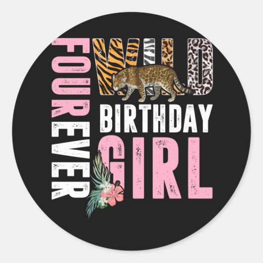 Sticker Rond Quatre Filles d'Anniversaire Sauvages Leopard Anim (Devant)