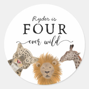 Sticker Rond QUATRE jamais sauvage Safari Animal Party Favorise