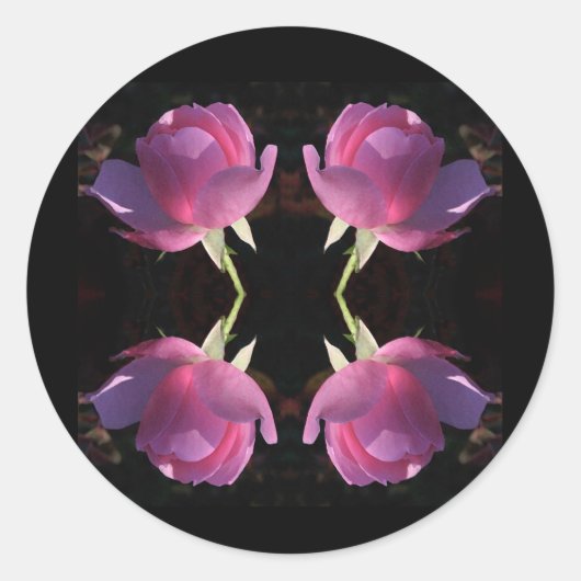 Sticker Rond Quatre roses roses (Devant)