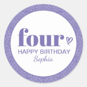 Sticker Rond Quatre Simple Purple 4e anniversaire avec nom (Devant)