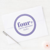 Sticker Rond Quatre Simple Purple 4e anniversaire avec nom (Enveloppe)