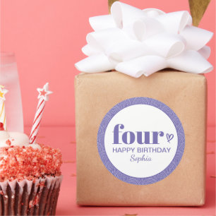 Sticker Rond Quatre Simple Purple 4e anniversaire avec nom