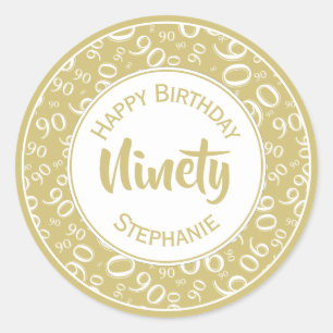 Sticker Rond quatre-vingt-dixième Or et blanc de motif de