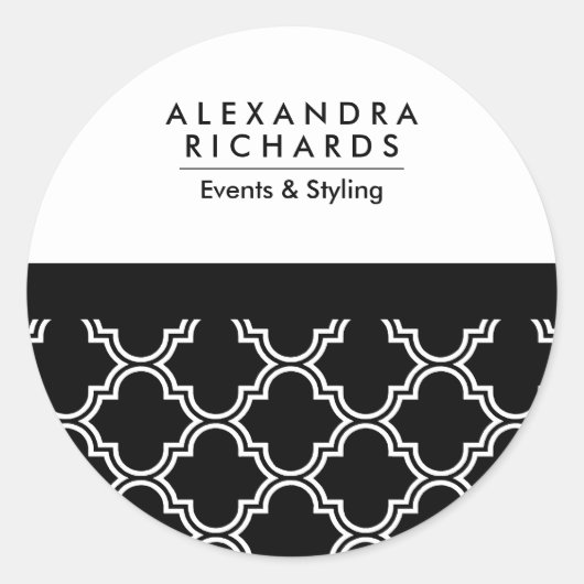 Sticker Rond Quatrefoil noir et blanc (Devant)