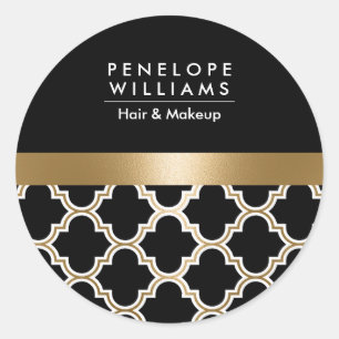 Sticker Rond Quatrefoil noir et doré