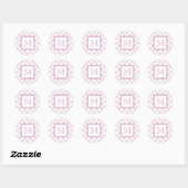 Sticker Rond Quatrefoil rose et blanc | Votre monogramme (Feuille)