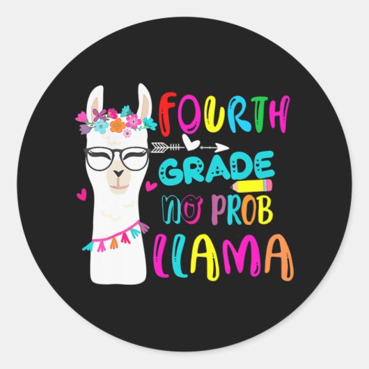 Sticker Rond Quatrième année Pas de Prob Llama Professeur Étudi (Devant)