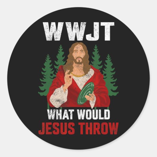 Sticker Rond Que lancerait Jésus Disc Golf Player Frisbee Di (Devant)
