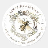 Sticker Rond Queen Bee Gold Ornate Frame Raw Honey (Devant)