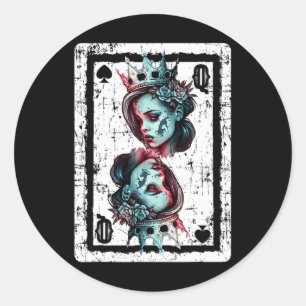 Sticker Rond Queen Of Spades Carte gothique Jeu Halloween Dépla