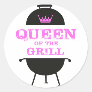 Sticker Rond Queen Of The Grill, Couronne Rose