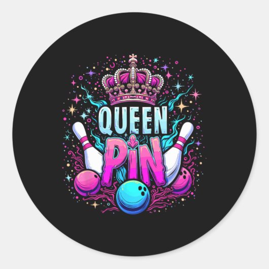 Sticker Rond Queen Pin Shirt Bowler Bowling League For Bowling  (Devant)