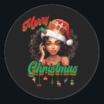 Sticker Rond Queen Santa Claus American African Christmas Women<br><div class="desc">Es-tu une princesse noire maladroite avec des cheveux naturels frits afro ? Si oui, ce mignon Afro-Américain Black Queens cheveux frisés naturel afro diva dames, tee filles est parfait pour vous. Amusant pour dame de la reine africaine sassy, fille qui aime son afro bouclé. cette mignonne femme aux cheveux bouclés...</div>