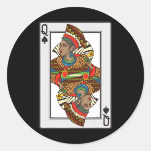 Sticker Rond Queen Spades Carte Africaine Américaine Halloween