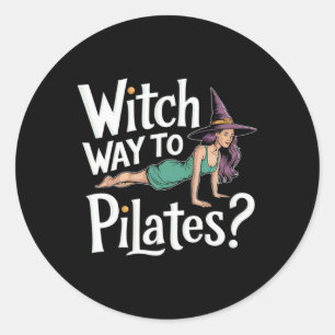 Sticker Rond Quelle voie pour Pilates Drôle de Pilates Hallowee