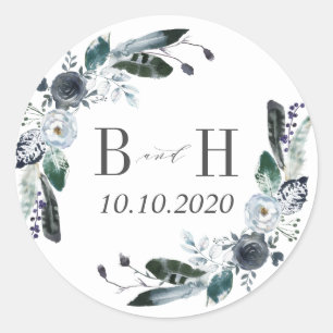 Sticker Rond Quelque chose de bleu   Boho Chic Mariage Monogram