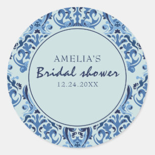 Sticker Rond Quelque chose de bleu motif Chinoiserie Baby Showe