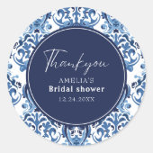 Sticker Rond Quelque chose de bleu Motif de chinoiserie Baby Sh (Devant)