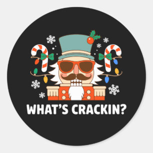 Sticker Rond Qu'est-ce que le crackin Noël Noisette Funny Noël