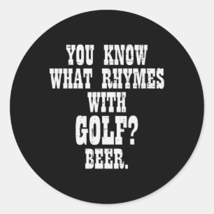 Sticker Rond Qu'est-ce qui rime avec Bière de golf drôle golfeu