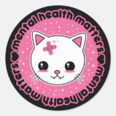 Sticker Rond Questions de santé mentale Kawaii Chat (Devant)