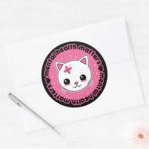 Sticker Rond Questions de santé mentale Kawaii Chat