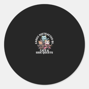 Sticker Rond Quête secondaire des chats distraite Tablette drôl