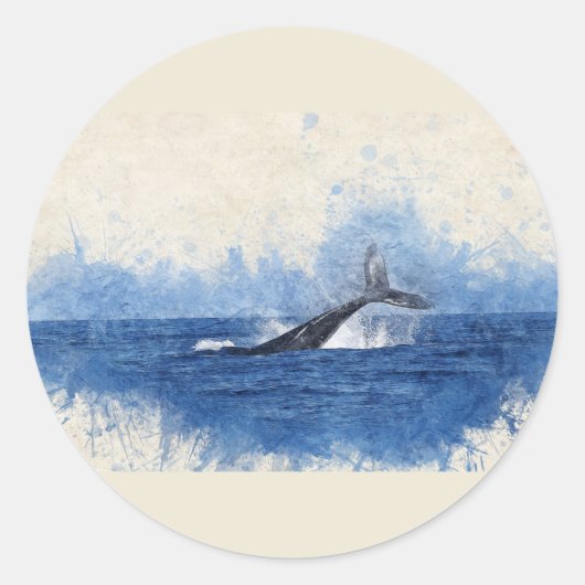 Sticker Rond Queue de Baleine Eau Art Animalier (Devant)