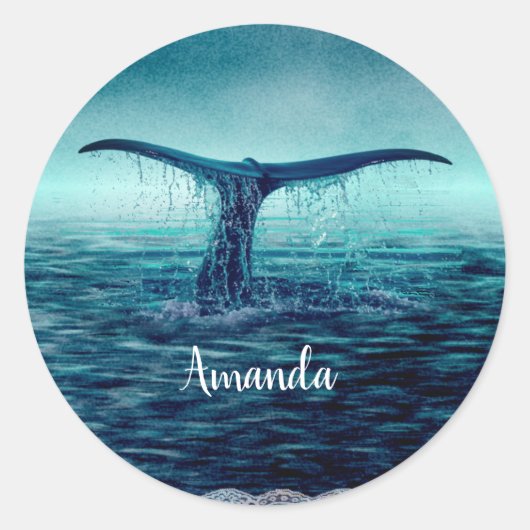 Sticker Rond Queue de baleines au-dessus de l'océan Custom (Devant)