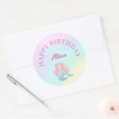 Sticker Rond Queue de sirène sarcelle rose anniversaire fille (Enveloppe)