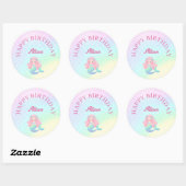 Sticker Rond Queue de sirène sarcelle rose anniversaire fille (Feuille)
