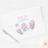 Sticker Rond Queue de sirène sarcelle rose anniversaire fille (Enveloppe)