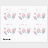 Sticker Rond Queue de sirène sarcelle rose anniversaire fille (Feuille)