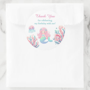 Sticker Rond Queue de sirène sarcelle rose anniversaire fille