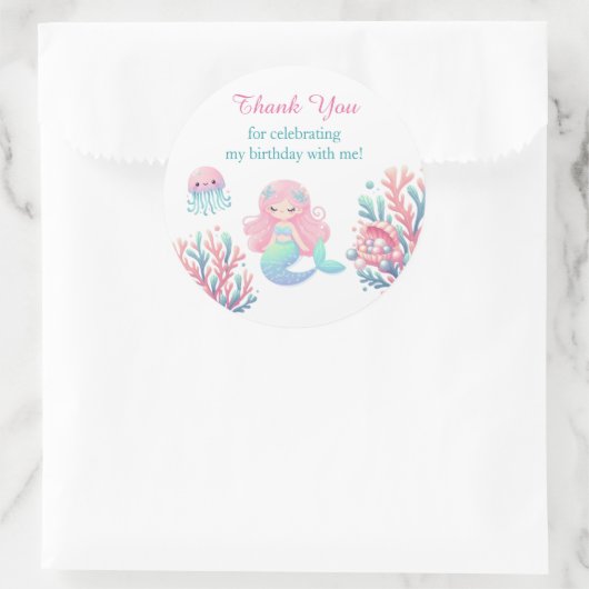 Sticker Rond Queue de sirène sarcelle rose anniversaire fille (Sac)