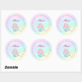 Sticker Rond Queue de sirène sarcelle rose anniversaire fille (Feuille)