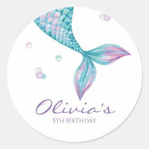 Sticker Rond Queue de sirène sous la mer Anniversaire