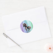 Sticker Rond Queue noire Unicorne violette rose (Enveloppe)