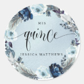 Sticker Rond Quince, Espagnol, Courbe Florale Bleu Léger (Devant)
