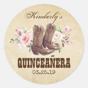Sticker Rond Quinceañera 15e anniversaire Bottes de cowboy occi