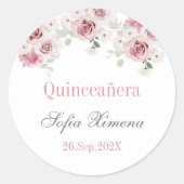 Sticker Rond Quinceañera à fleurs rose pâle (Devant)